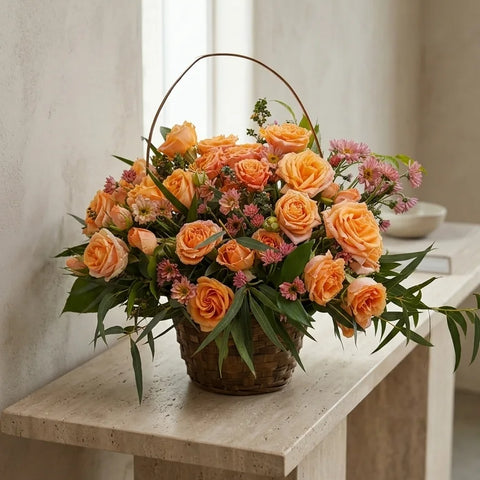 Apricot Rose Basket - alternate view
