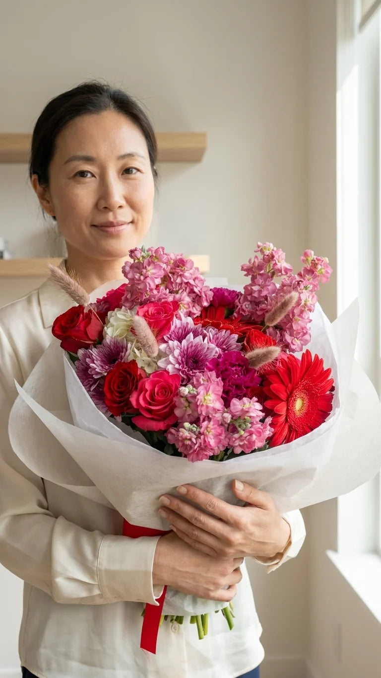 Hand-tied crimson bloom bouquet for prom pickup and local delivery in Newmarket and Aurora