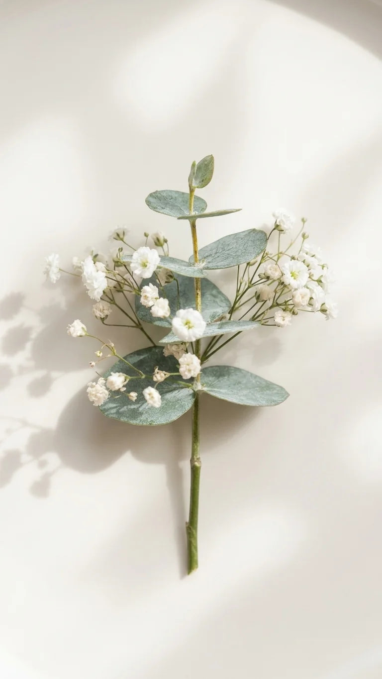 Eucalyptus Boutonniere by Florent Floral with silver dollar eucalyptus with baby’s breath for prom in Newmarket.