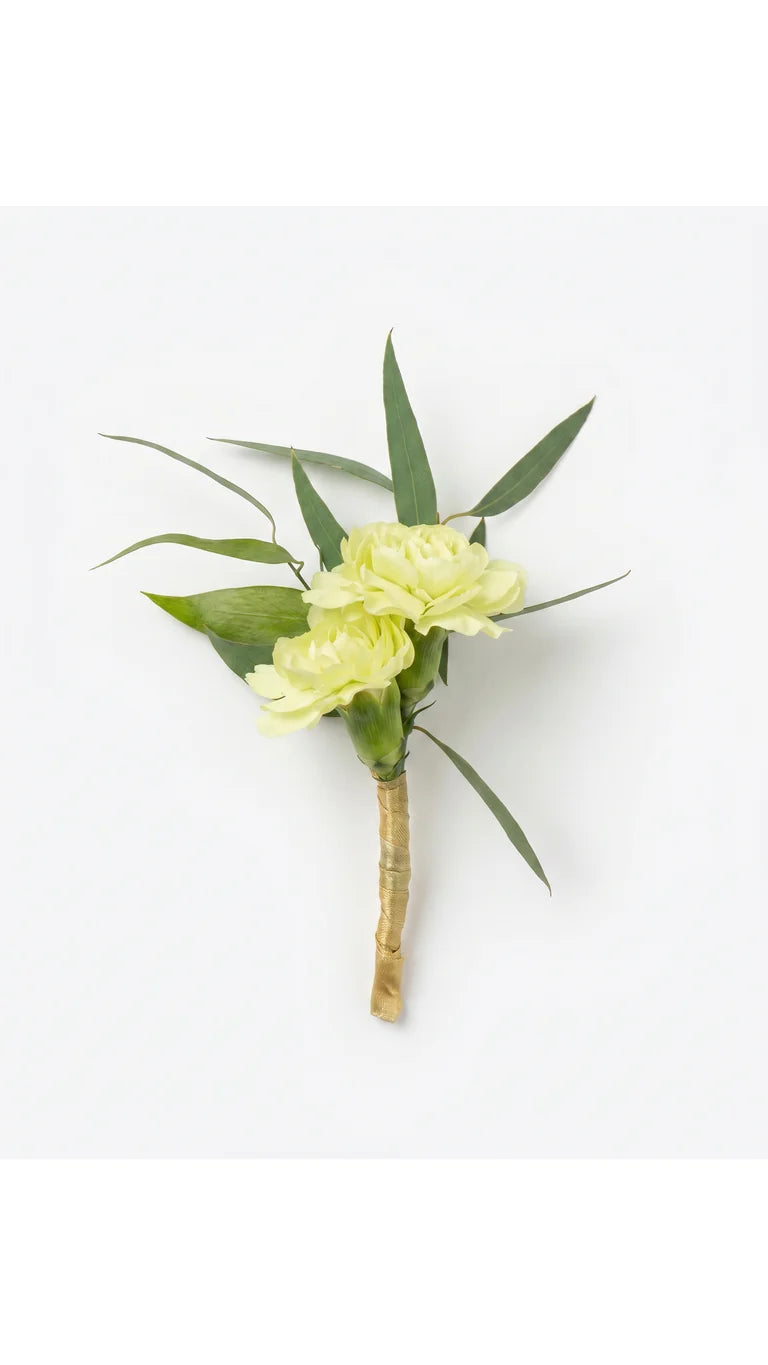 Pale Yellow Carnation Boutonniere by Florent Floral with a pale yellow carnation with slim greenery for prom in Newmarket.
