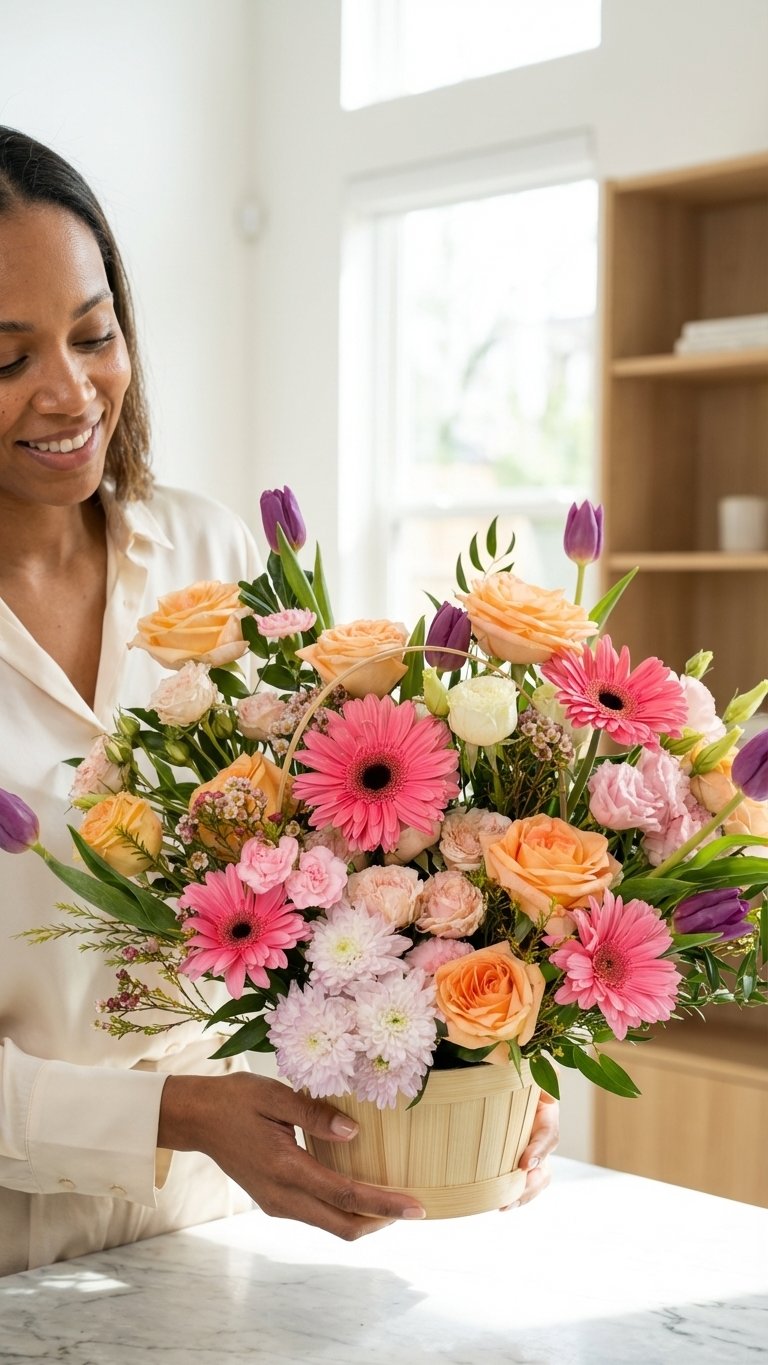 Colorful Basket Arrangement - Florent Floral