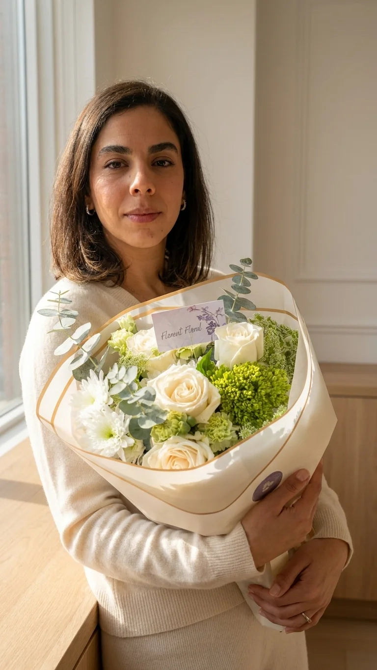 Hand-tied white meadow bouquet for prom pickup and local delivery in Newmarket and Aurora